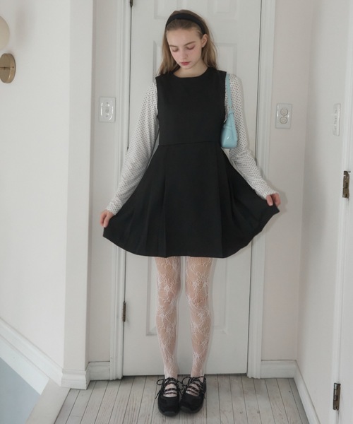 Birthday room(バースデイルーム)の「プリーツミニワンピース/pleated mini dress(ワンピース・レディース・グレー/ブラック・FREE)」の6枚目の写真