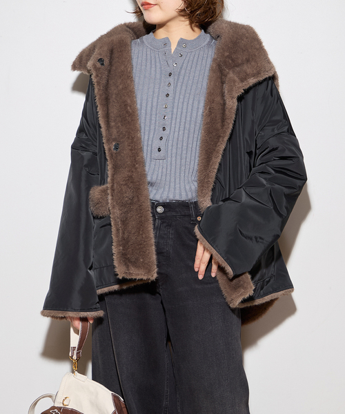 collection PRIVEE?(コレクションプリヴェ)の「【COLLECTION PRIVEE?】 WOMAN ECO-FUR JACKET:ジャケット(その他アウター・レディース・ブラック系その他・44/42)」の5枚目の写真