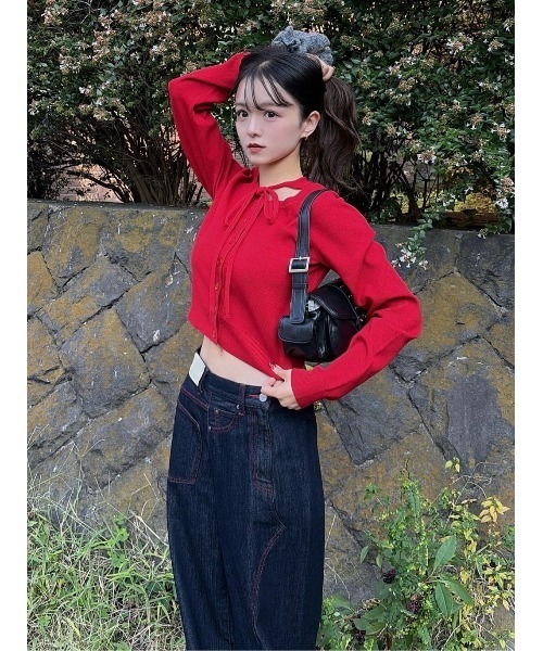 SLY（スライ）の「RIBBON 2P OP リボン ツーピー ワンピース 秋服 冬服（ワンピース・レディース・レッド/ブラック/杢グレー・1/2）」の19枚目の写真