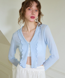 Ruffle Crop Sheer Cardigan_ Blue