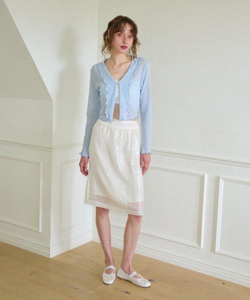 SALON DE YOHN(サロンドヨーン)の「Ruffle Crop Sheer Cardigan_ Blue(カーディガン/ボレロ・レディース・その他・MEDIUM/SMALL)」の3枚目の写真