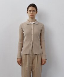Multi rib slim fit collar cardigans [BEIGE]