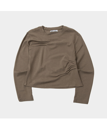 ソフトセミクロップピンタックディテールラウンドネックロングスリーブTシャツ_3COLOR