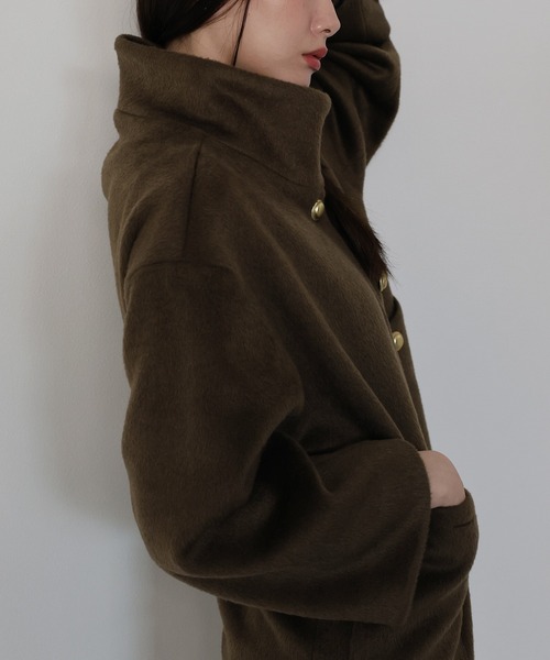 J by blue（ジェイバイブルー）の「ゴールドボタンスタンドウールシャギーコート（その他アウター・レディース・アイボリー/ブラウン・MEDIUM）」の14枚目の写真
