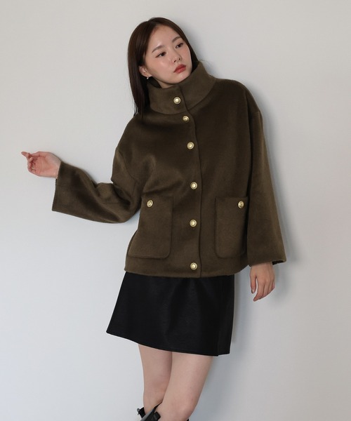 J by blue（ジェイバイブルー）の「ゴールドボタンスタンドウールシャギーコート（その他アウター・レディース・アイボリー/ブラウン・MEDIUM）」の12枚目の写真