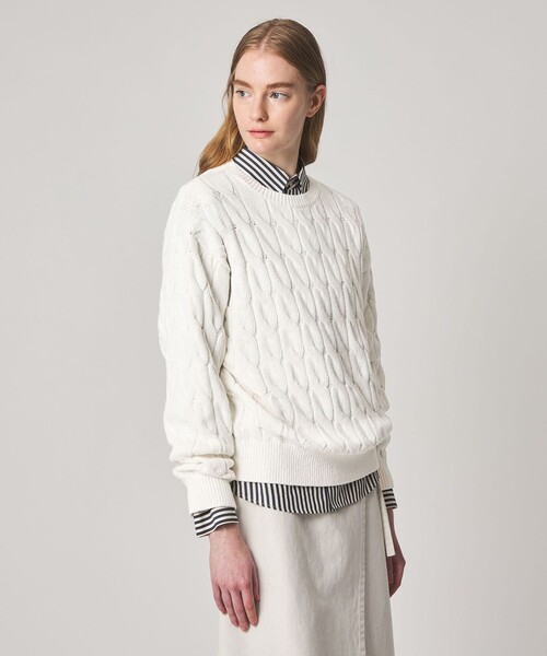 Steven Alan（スティーブンアラン）の「＜Steven Alan＞コットン ケーブル ニット（ニット/セーター・レディース・ネイビー/オフホワイト・FREE）」の2枚目の写真