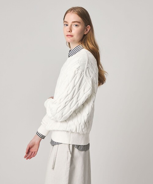 Steven Alan（スティーブンアラン）の「＜Steven Alan＞コットン ケーブル ニット（ニット/セーター・レディース・ネイビー/オフホワイト・FREE）」の3枚目の写真