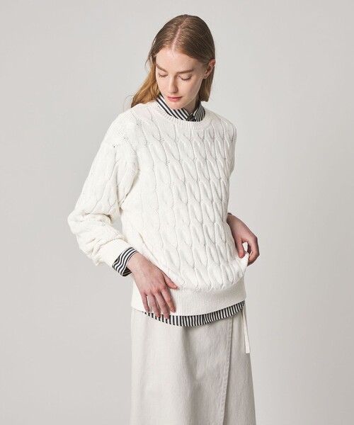 Steven Alan（スティーブンアラン）の「＜Steven Alan＞コットン ケーブル ニット（ニット/セーター・レディース・ネイビー/オフホワイト・FREE）」の4枚目の写真