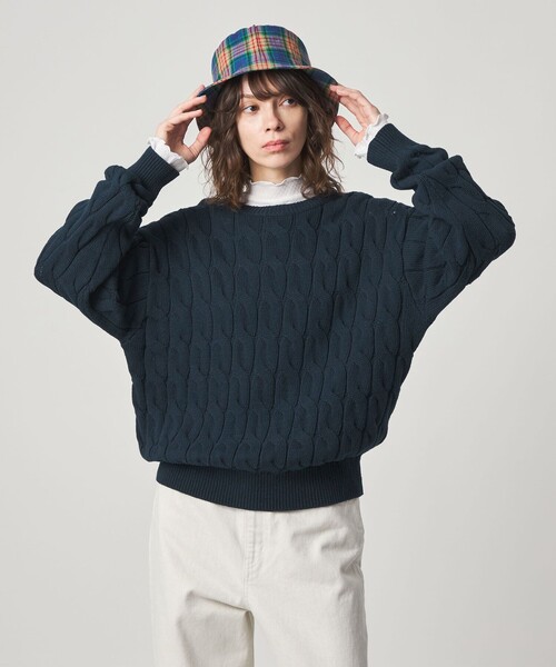 Steven Alan（スティーブンアラン）の「＜Steven Alan＞コットン ケーブル ニット（ニット/セーター・レディース・ネイビー/オフホワイト・FREE）」の7枚目の写真