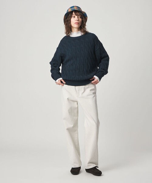 Steven Alan（スティーブンアラン）の「＜Steven Alan＞コットン ケーブル ニット（ニット/セーター・レディース・ネイビー/オフホワイト・FREE）」の8枚目の写真