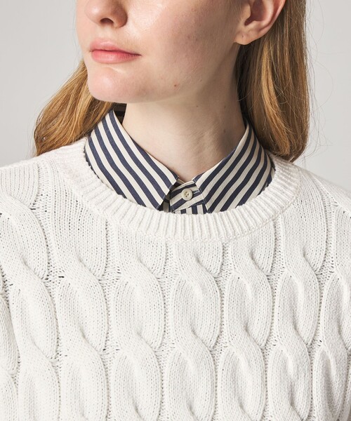 Steven Alan（スティーブンアラン）の「＜Steven Alan＞コットン ケーブル ニット（ニット/セーター・レディース・ネイビー/オフホワイト・FREE）」の9枚目の写真