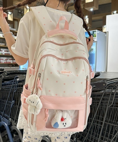 pyornim(ピョルニム)の「【A4サイズ対応】【大容量】スター柄 多機能 クリアポケット バックパック リュック 推し活 ぬい活(バックパック/リュック・レディース・ブルー/ブラック/イエロー/ピンク・F)」の6枚目の写真