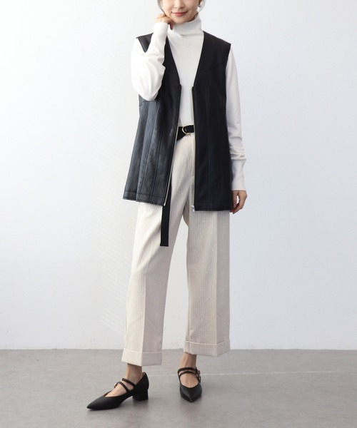 Jines(ジネス)の「フェイクレザー切替ベスト(ベスト・レディース・ブラウン/ブラック・38)」の11枚目の写真