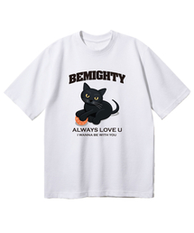 ブラックキャット オーバーサイズ 半袖Tシャツ [ホワイト]
