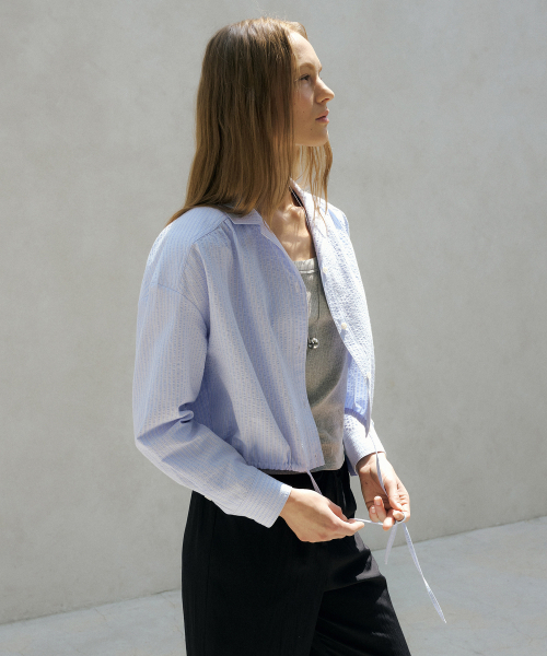 OCTETTE(オテット)の「STRING SEERSUCKER OPENING SHIRTS_SKY BLUE(シャツ/ブラウス・レディース・スカイブルー・FREE)」の5枚目の写真