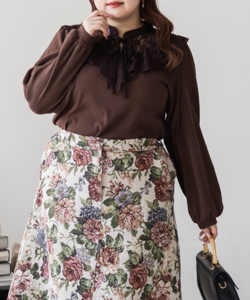 CLETTE（クレット）の「CLETTEオリジナルレース切替フリルリブプルオーバー（Tシャツ/カットソー・レディース・ブラック/ブラウン/ホワイト・4L/3L/LL）」の10枚目の写真
