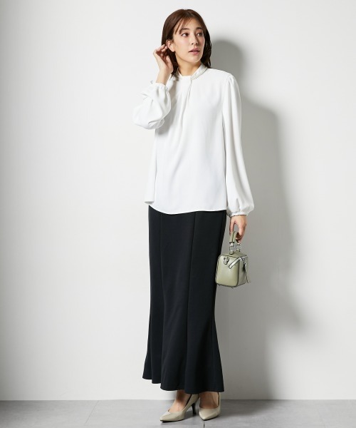 slattgir（スラットジール）の「高身長　バックサテンジョーゼットブラウス（トールサイズ）（シャツ/ブラウス・レディース・ネイビー/オフホワイト・TM/TL/TLL/T3L/T4L/T5L）」の15枚目の写真