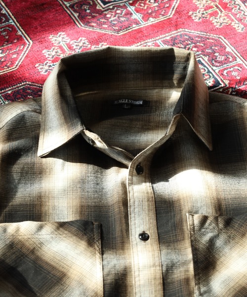 Jungle Storm（ジャングルストーム）の「JUNGLE STORM リサイクル糸 オンブレチェックシャツ 半袖（シャツ/ブラウス・メンズ・ブラック/ブルー/ブラウン・M/LL/L）」の20枚目の写真