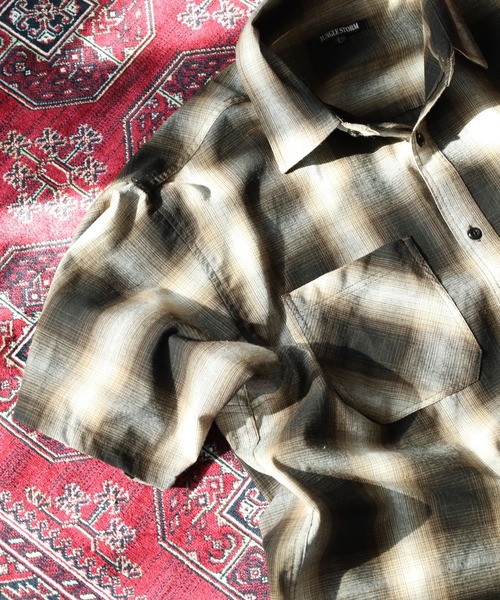 Jungle Storm（ジャングルストーム）の「JUNGLE STORM リサイクル糸 オンブレチェックシャツ 半袖（シャツ/ブラウス・メンズ・ブラック/ブルー/ブラウン・M/LL/L）」の21枚目の写真