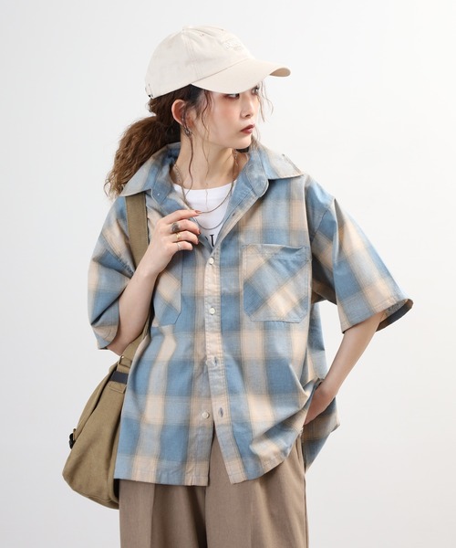 Jungle Storm（ジャングルストーム）の「JUNGLE STORM リサイクル糸 オンブレチェックシャツ 半袖（シャツ/ブラウス・メンズ・ブラック/ブルー/ブラウン・M/LL/L）」の5枚目の写真