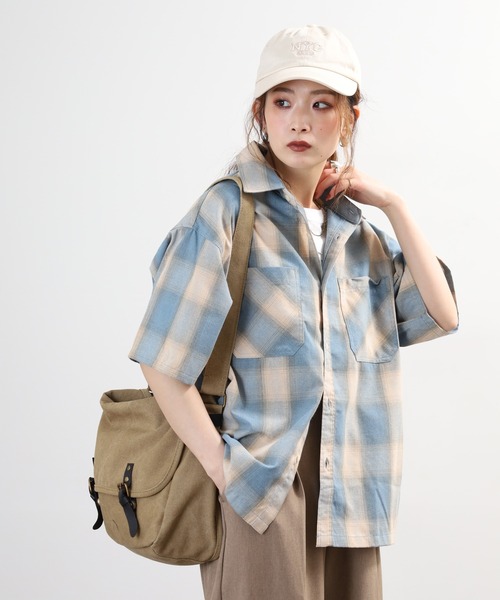 Jungle Storm（ジャングルストーム）の「JUNGLE STORM リサイクル糸 オンブレチェックシャツ 半袖（シャツ/ブラウス・メンズ・ブラック/ブルー/ブラウン・M/LL/L）」の7枚目の写真