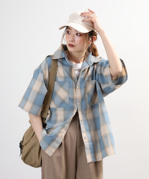 Jungle Storm（ジャングルストーム）の「JUNGLE STORM リサイクル糸 オンブレチェックシャツ 半袖（シャツ/ブラウス・メンズ・ブラック/ブルー/ブラウン・M/LL/L）」の8枚目の写真