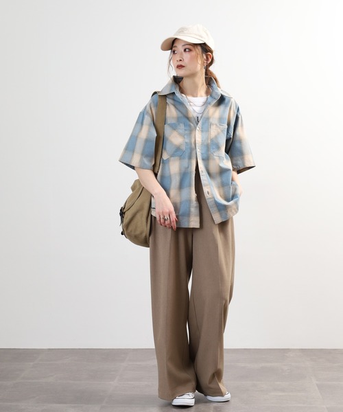 Jungle Storm（ジャングルストーム）の「JUNGLE STORM リサイクル糸 オンブレチェックシャツ 半袖（シャツ/ブラウス・メンズ・ブラック/ブルー/ブラウン・M/LL/L）」の9枚目の写真