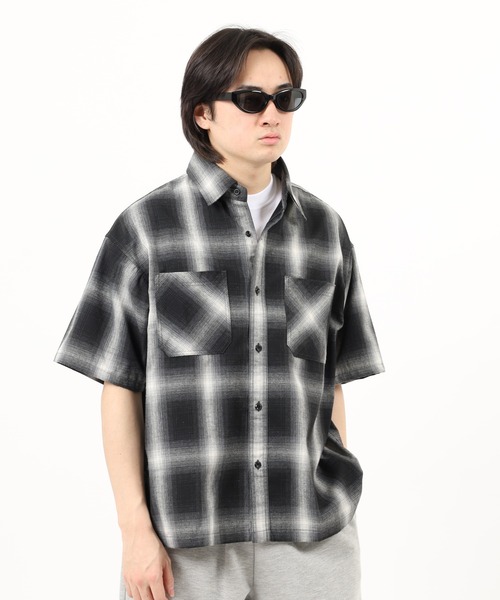 Jungle Storm（ジャングルストーム）の「JUNGLE STORM リサイクル糸 オンブレチェックシャツ 半袖（シャツ/ブラウス・メンズ・ブラック/ブルー/ブラウン・M/LL/L）」の11枚目の写真