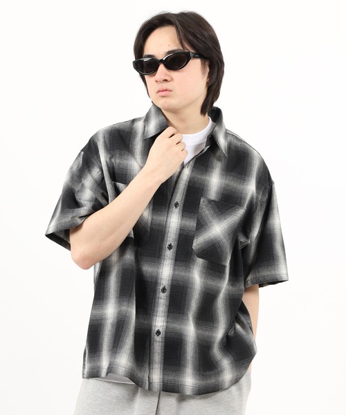 Jungle Storm（ジャングルストーム）の「JUNGLE STORM リサイクル糸 オンブレチェックシャツ 半袖（シャツ/ブラウス・メンズ・ブラック/ブルー/ブラウン・M/LL/L）」の12枚目の写真