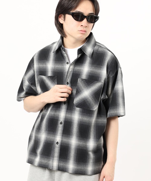 Jungle Storm（ジャングルストーム）の「JUNGLE STORM リサイクル糸 オンブレチェックシャツ 半袖（シャツ/ブラウス・メンズ・ブラック/ブルー/ブラウン・M/LL/L）」の13枚目の写真