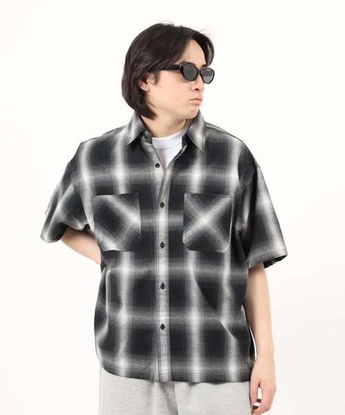 Jungle Storm（ジャングルストーム）の「JUNGLE STORM リサイクル糸 オンブレチェックシャツ 半袖（シャツ/ブラウス・メンズ・ブラック/ブルー/ブラウン・M/LL/L）」の14枚目の写真