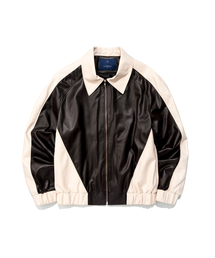SLOWUNIVERSE（スローユニバース）の「オーバーサイズ 配色 ブルゾン レザー ジャケット (ブラウン)（ライダースジャケット）」