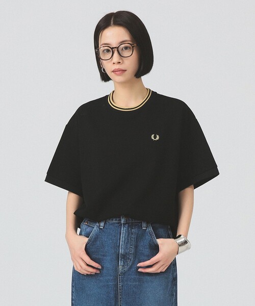 FRED PERRY（フレッドペリー）の「【7/31再値下げ】【別注】FRED PERRY / リラックスド ピケ Tシャツ / 26SS フレッドペリー 洗える オーバーサイズ リラックス モード メンズライク ロゴT フレアシルエット 鹿の子 ポロ（Tシャツ/カットソー・レディース・ナチュラル/ブラック/サックスブルー・10）」の9枚目の写真