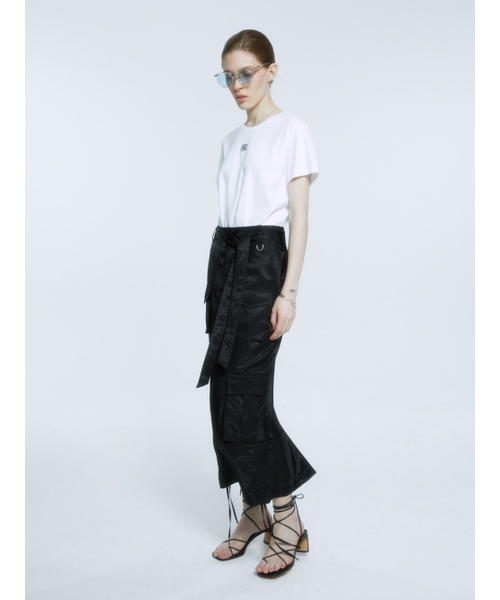 MUSEE(ミューゼ)の「LILY Side String Belted Satin Cargo Long Skirt_Black(スカート・レディース・その他・S/M)」の2枚目の写真