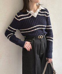 シャツドッキングケーブルボーダーニット