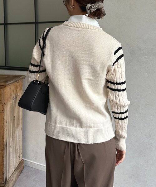Thevon(ゼボン)の「シャツドッキングケーブルボーダーニット(ニット/セーター・レディース・グレー/アイボリー/ネイビー・FREE)」の6枚目の写真