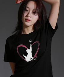 ウーマンフリキャットレギュラーハーフスリーブTシャツ_ブラック