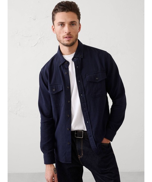 BANANA REPUBLIC FACTORY STORE(バナナリパブリック ファクトリーストア)の「BANANA REPUBLIC FACTORY STORE スタンダードフィット ダブルウィーブ シャツ(シャツ/ブラウス・メンズ・アイボリー/グリーン/ネイビー・M/XL/S/L)」の3枚目の写真