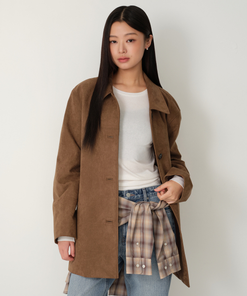 MUSINSA STANDARD WOMAN（ムシンサスタンダードウーマン）の「ウィメンズ シンセティックスエード カーコート [ライトブラウン]（ライダースジャケット・レディース・その他・SMALL/MEDIUM/LARGE/X-SMALL）」の8枚目の写真