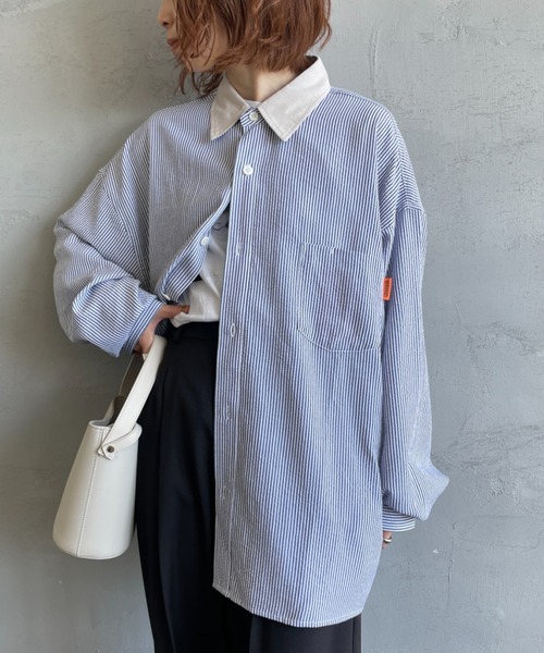 UNIVERSAL OVERALL（ユニバーサルオーバーオール）の「[UNIVERSAL OVERALL/ユニバーサルオーバーオール] 別注 ビッグシルエット パジャマシャツ（シャツ/ブラウス・レディース・ブラック/ブルー/ブルー系その他・M/L）」の3枚目の写真