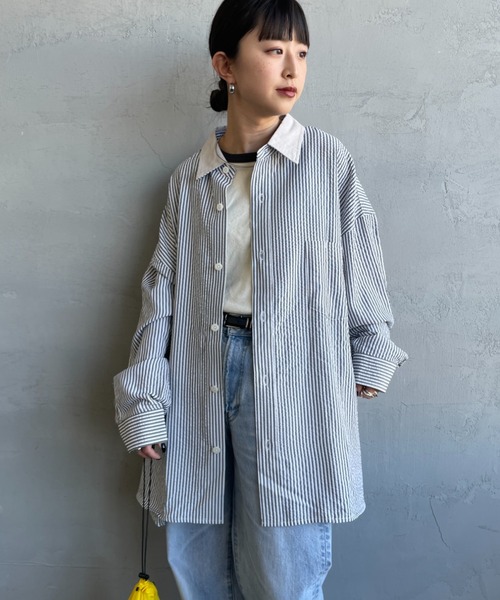 UNIVERSAL OVERALL（ユニバーサルオーバーオール）の「[UNIVERSAL OVERALL/ユニバーサルオーバーオール] 別注 ビッグシルエット パジャマシャツ（シャツ/ブラウス・レディース・ブラック/ブルー/ブルー系その他・M/L）」の9枚目の写真