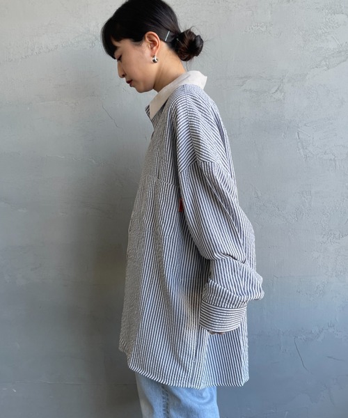 UNIVERSAL OVERALL（ユニバーサルオーバーオール）の「[UNIVERSAL OVERALL/ユニバーサルオーバーオール] 別注 ビッグシルエット パジャマシャツ（シャツ/ブラウス・レディース・ブラック/ブルー/ブルー系その他・M/L）」の10枚目の写真