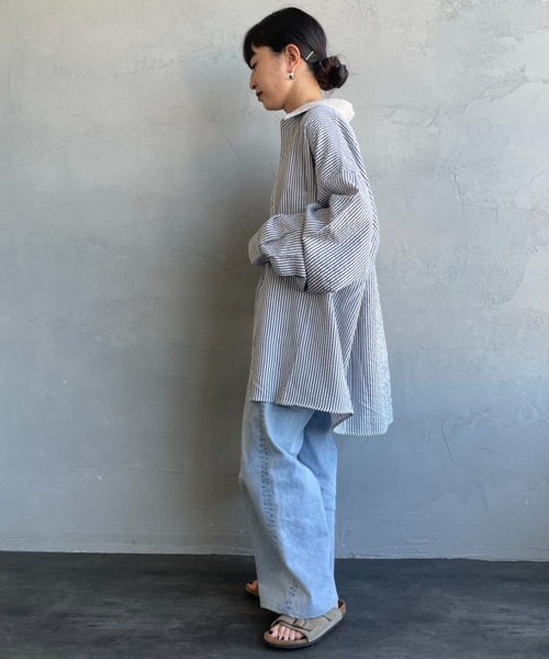 UNIVERSAL OVERALL（ユニバーサルオーバーオール）の「[UNIVERSAL OVERALL/ユニバーサルオーバーオール] 別注 ビッグシルエット パジャマシャツ（シャツ/ブラウス・レディース・ブラック/ブルー/ブルー系その他・M/L）」の13枚目の写真