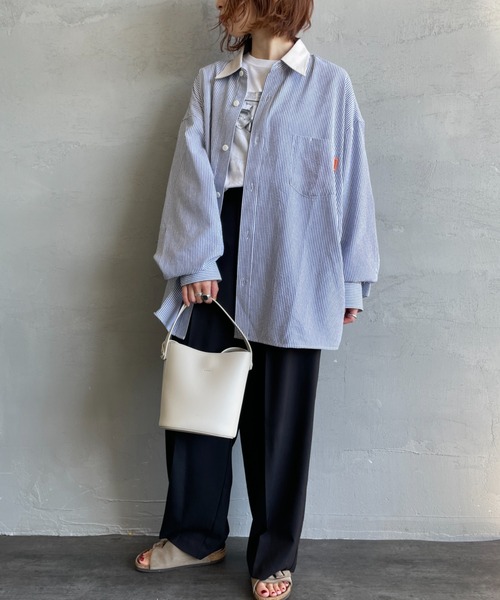 UNIVERSAL OVERALL（ユニバーサルオーバーオール）の「[UNIVERSAL OVERALL/ユニバーサルオーバーオール] 別注 ビッグシルエット パジャマシャツ（シャツ/ブラウス・レディース・ブラック/ブルー/ブルー系その他・M/L）」の6枚目の写真