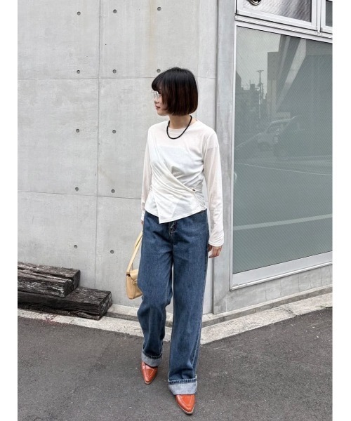 miette(ミエット)の「サイドボタンカシュクールトップス(Tシャツ/カットソー・レディース・ブラック/オフホワイト/杢グレー/ブラウン・S/M/L)」の7枚目の写真