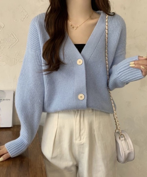 Beststore(ベストストア)の「フェミニン ニットカーディガン ゆったり レディース(カーディガン/ボレロ・レディース・イエロー/パープル/ベージュ/ワインレッド/ピンク/ライトグリーン/ブルー/ブラック/アイボリー/オレンジ・FREE)」の6枚目の写真