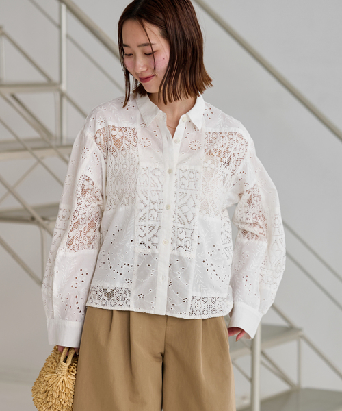 JOURNAL STANDARD relume（ジャーナルスタンダード　レリューム）の「《追加》パッチワークレースショートシャツ（シャツ/ブラウス・レディース・ホワイト・FREE）」の8枚目の写真