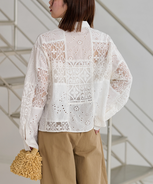 JOURNAL STANDARD relume（ジャーナルスタンダード　レリューム）の「《追加》パッチワークレースショートシャツ（シャツ/ブラウス・レディース・ホワイト・FREE）」の10枚目の写真