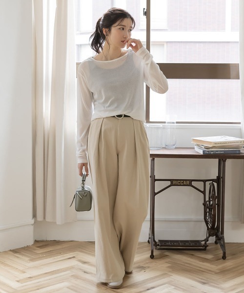 slattgir(スラットジール)の「高身長 ツイルタックワイドパンツ(トールサイズ)Essenave(その他パンツ・レディース・カーキ/ライトベージュ・TM/TL/TLL/T3L)」の3枚目の写真