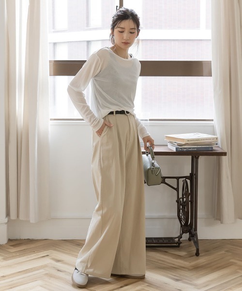 slattgir(スラットジール)の「高身長 ツイルタックワイドパンツ(トールサイズ)Essenave(その他パンツ・レディース・カーキ/ライトベージュ・TM/TL/TLL/T3L)」の4枚目の写真